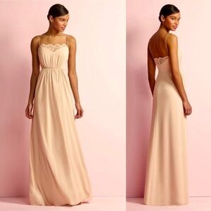 NWT JENNY YOO Nu-Georgette Spaghetti Strap Full Length Dress Gown 8 Topaz Taupe